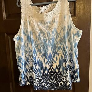 Blue and White Sleeveless Top